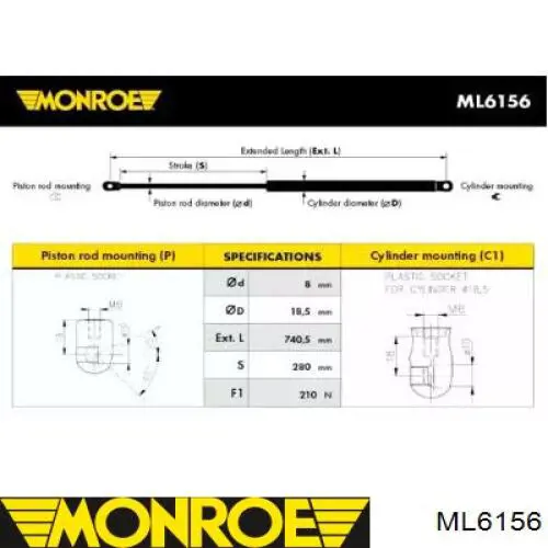 Амортизатор капота ML6156 Monroe