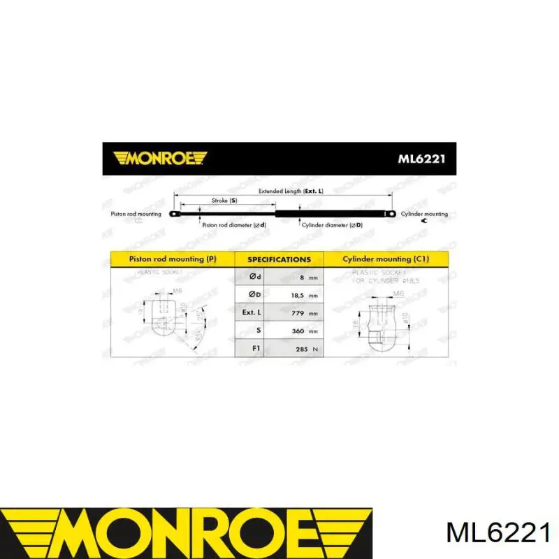 Амортизатор капота газовий Monroe ML6221 ціна, від 15.10 USD