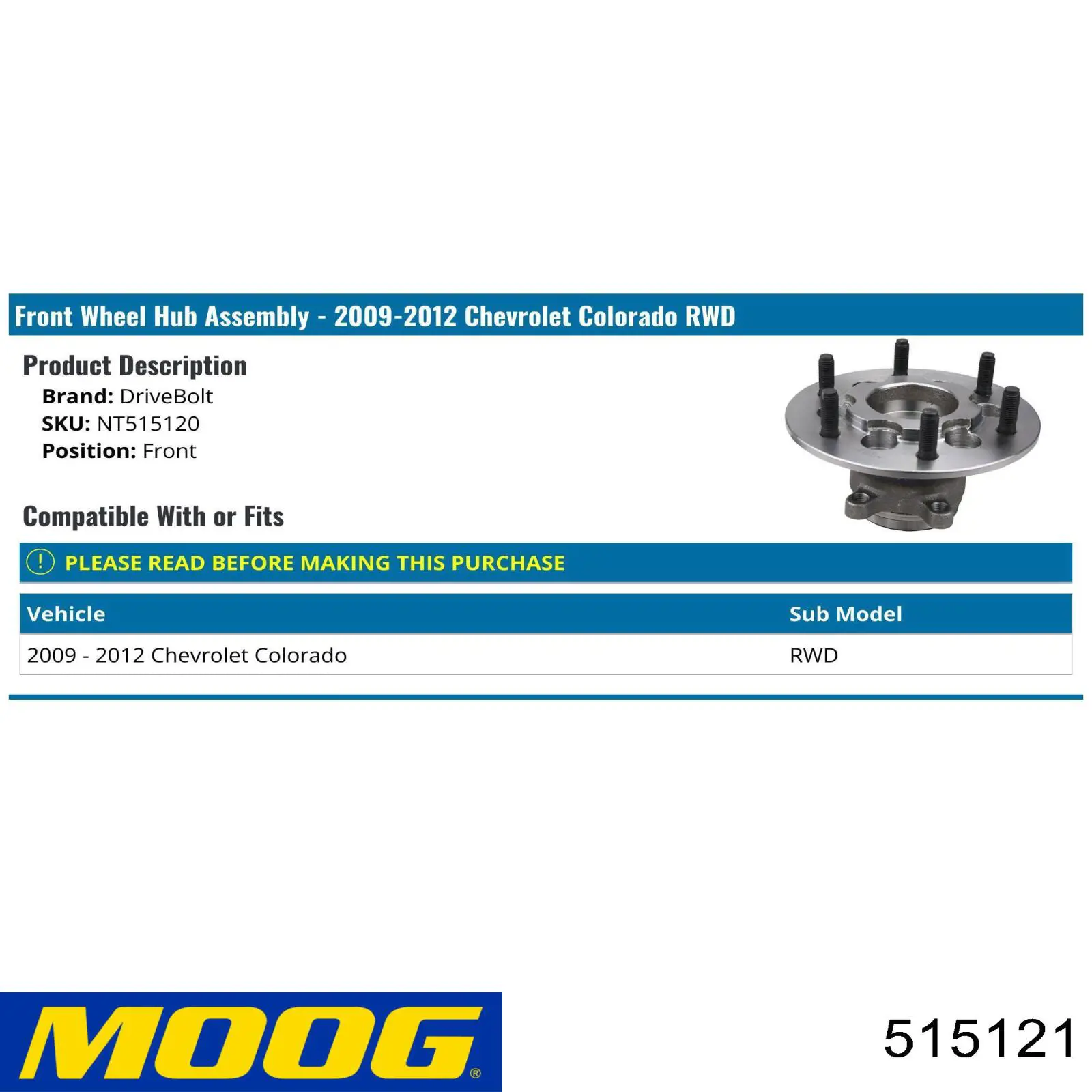 Маточина передня H515121 Mevotech