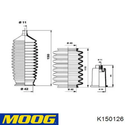 Пильник рульового механізму/рейки, правий K150126 Moog