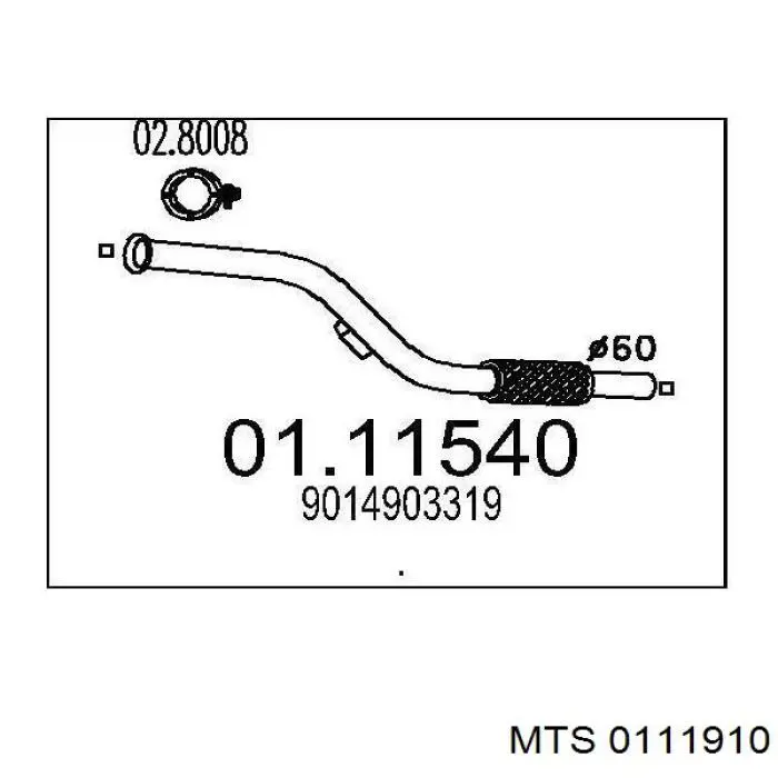 Труба приймальна (штани) глушника, передня MTS 0111910 ціна, від 40.79 USD
