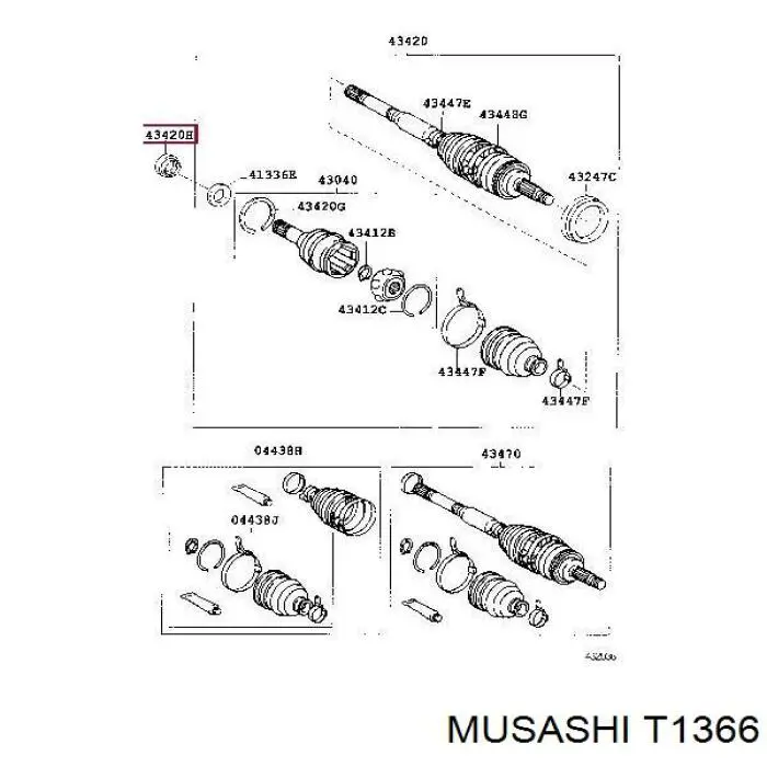 T1366 Musashi Сальник піввісі переднього моста, лівої
