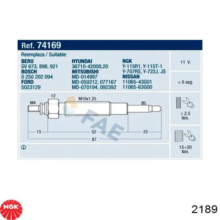 Свіча накалу NGK 2189 ціна, від 8.52 USD