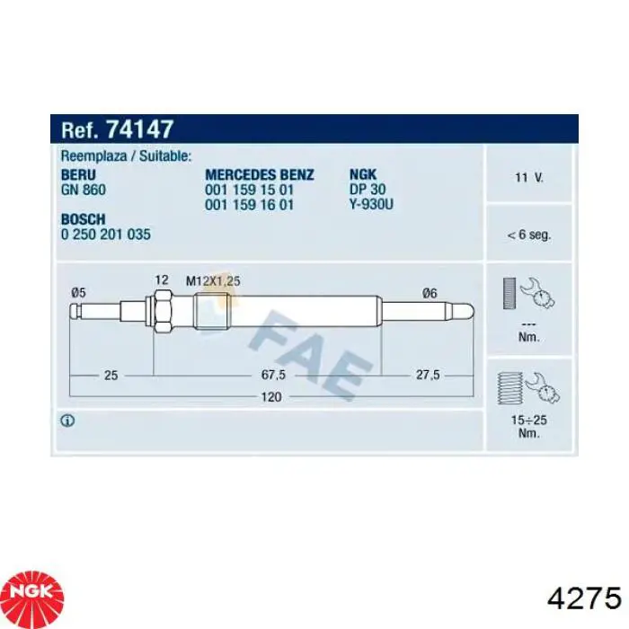 Купити 4275 NGK Свічка накалу