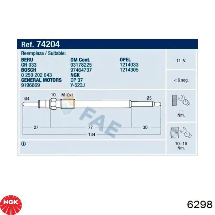 Купити 6298 NGK Свічка накалу