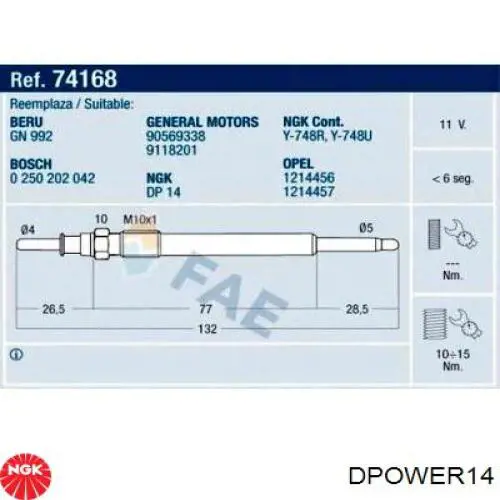 Купити DPOWER14 NGK Свічка накалу