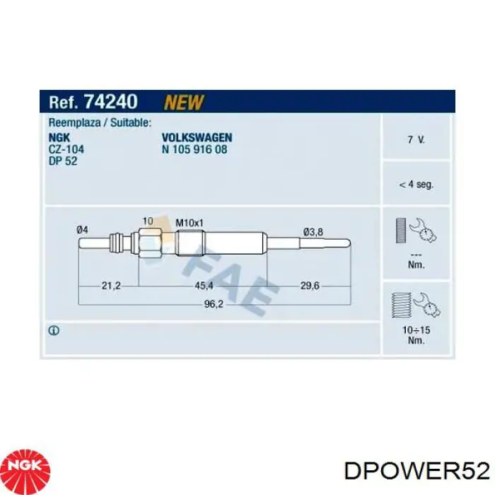 Свічка накалу DPOWER52 NGK