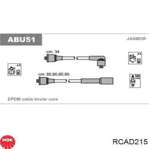 Дріт високовольтні, комплект RCAD215 NGK