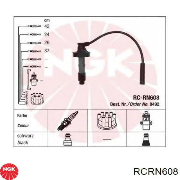 RCRN608 NGK дріт високовольтні, комплект