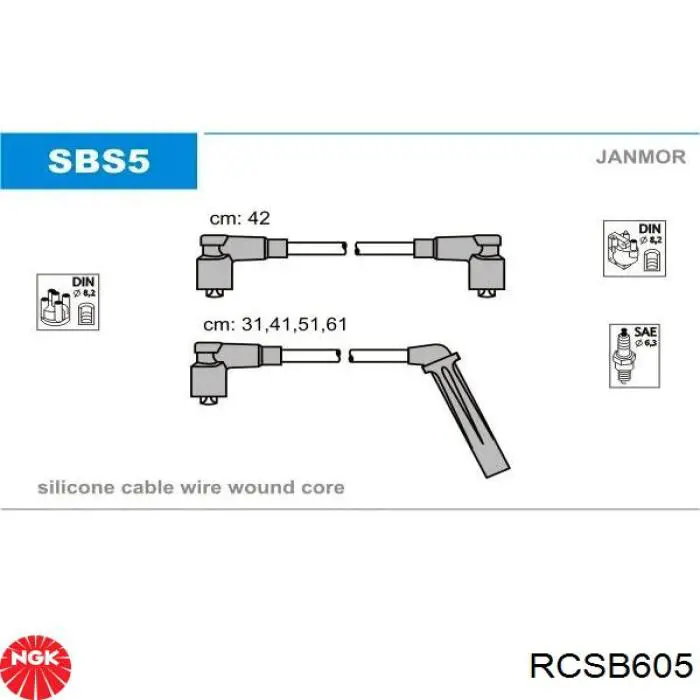 Купити RCSB605 NGK Провід високовольтні, комплект
