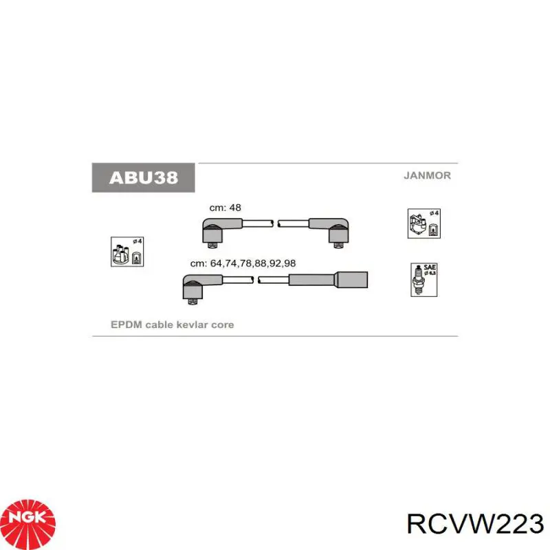 RCVW223 NGK дріт високовольтні, комплект