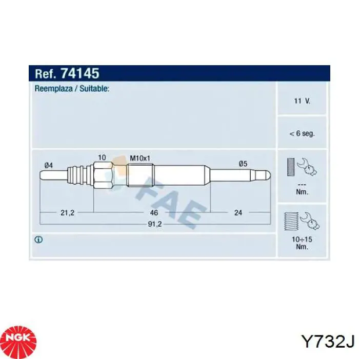 Y732J NGK Свічки розжарювання