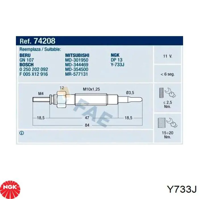Y733J NGK Свічки розжарювання