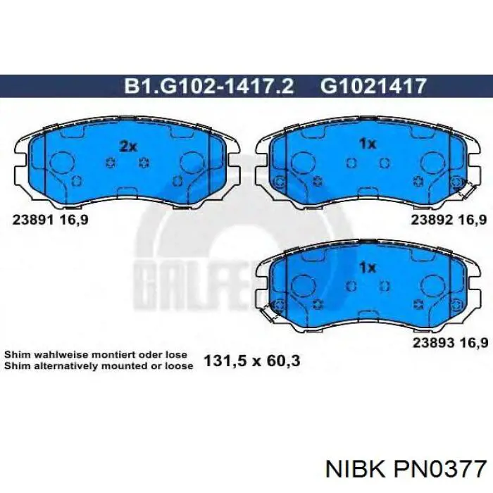 PN0377 Nibk Передні гальмівні колодки