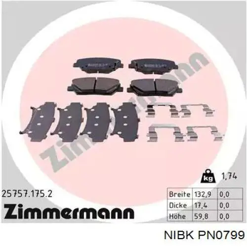 Гальмівні колодки Nibk PN0799 ціна, від 28.31 USD