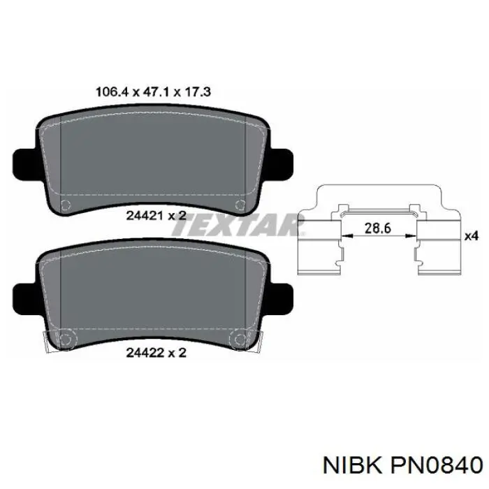 Задні гальмівні колодки PN0840 Nibk