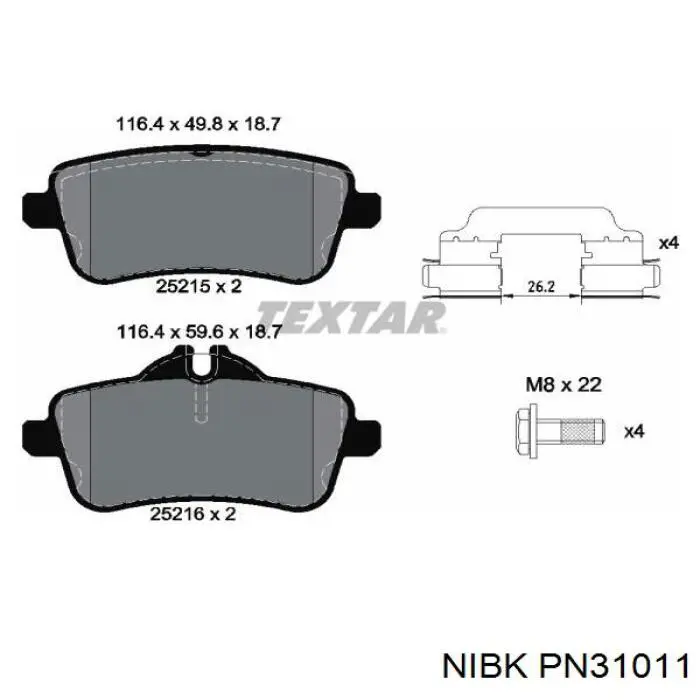PN31011 Nibk Колодки гальмівні задні, дискові