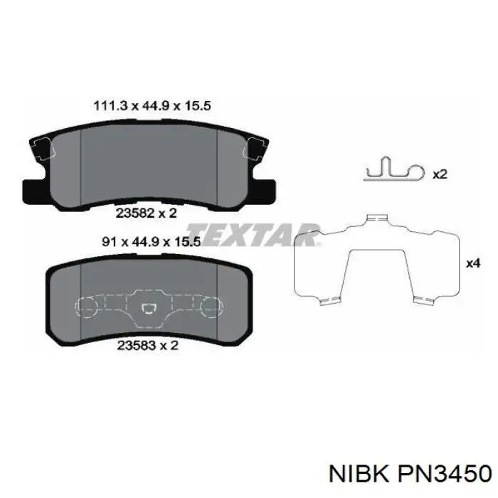 PN3450 Nibk Колодки гальмівні задні, дискові