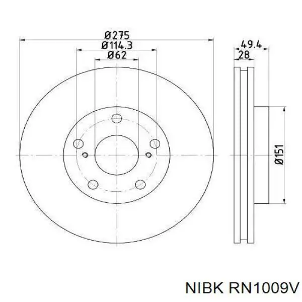 Диск переднього гальма Nibk RN1009V ціна, від 34.75 USD