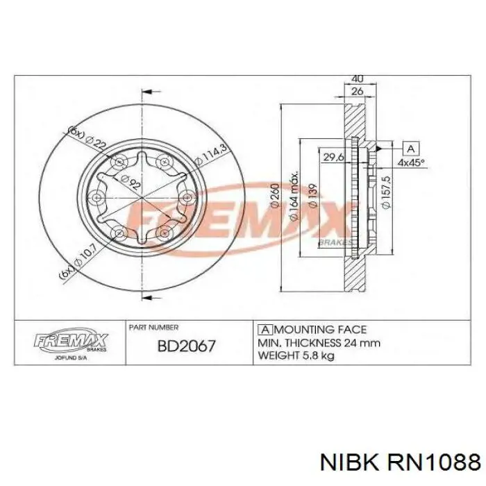 RN1088 Nibk Гальмо дискове переднє