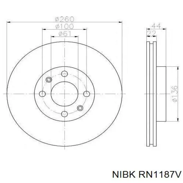Диск переднього гальма Nibk RN1187V ціна, від 32.86 USD