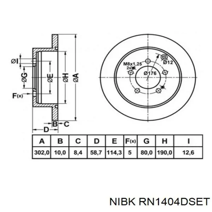 Задні дискові гальма Nibk RN1404DSET ціна, від 42.25 USD