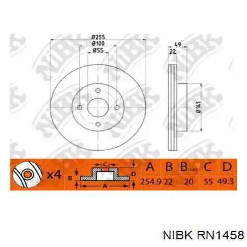 Диск переднього гальма Nibk RN1458 ціна, від 31.87 USD