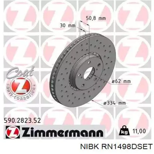 Диск переднього гальма Nibk RN1498DSET ціна, від 78.70 USD