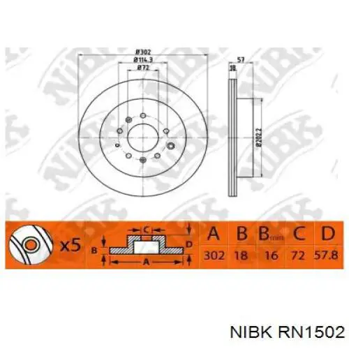 Задні дискові гальма Nibk RN1502 ціна, від 47.85 USD