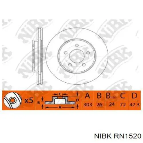 Диск переднього гальма Nibk RN1520 ціна, від 62.33 USD