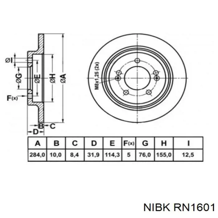 Диск гальмівний задній RN1601 Nibk