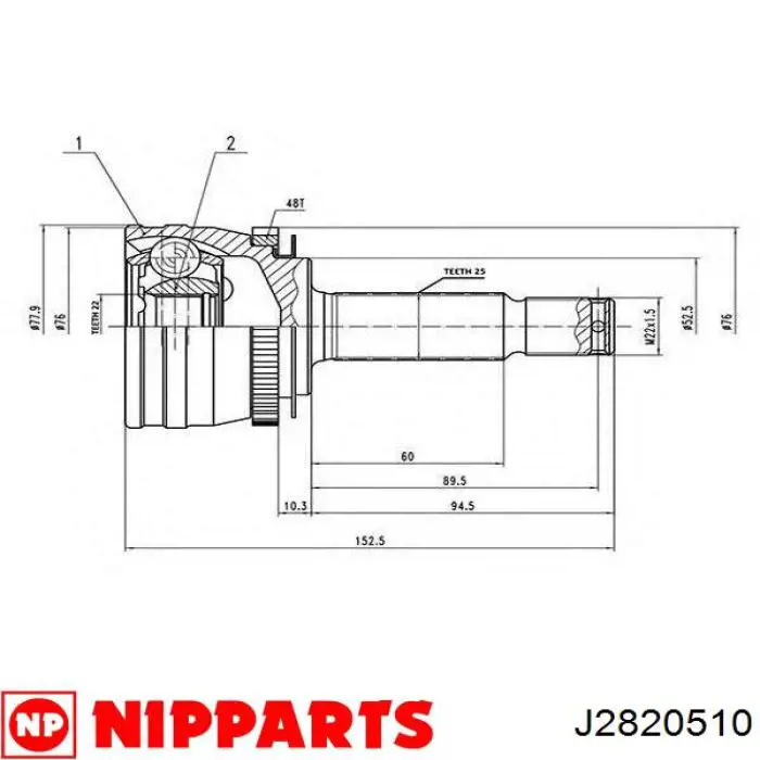 Купити J2820510 Nipparts Шарнір приводу зовнішній