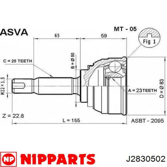 ШРУС зовнішній передній, правий Nipparts J2830502 ціна, від 24.49 USD