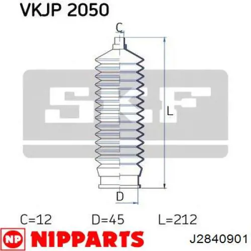J2840901 Nipparts пильник рульового механізму/рейки