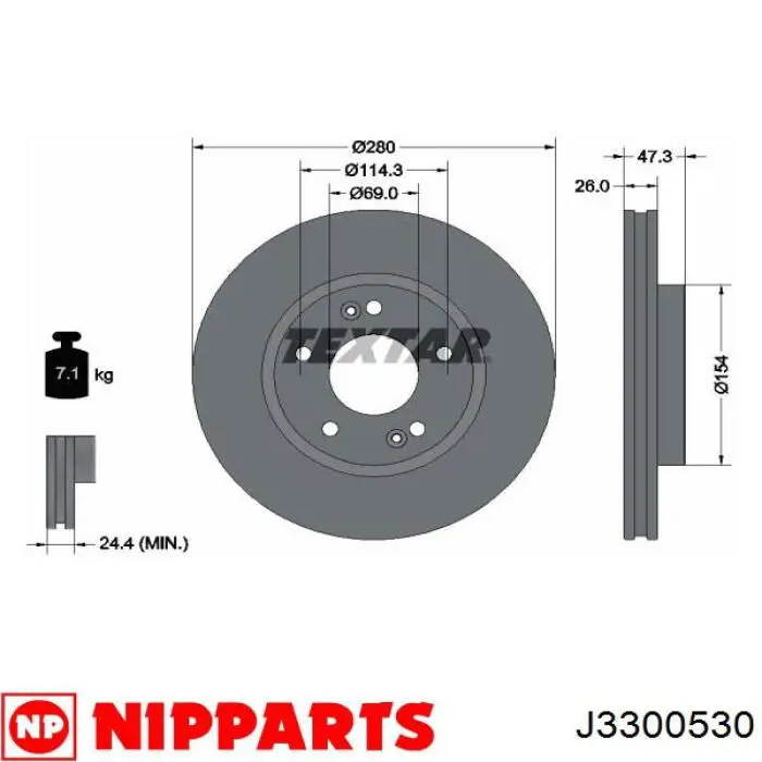 J3300530 Nipparts Диск тормозной передний