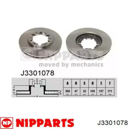 J3301078 Nipparts Гальмо дискове переднє