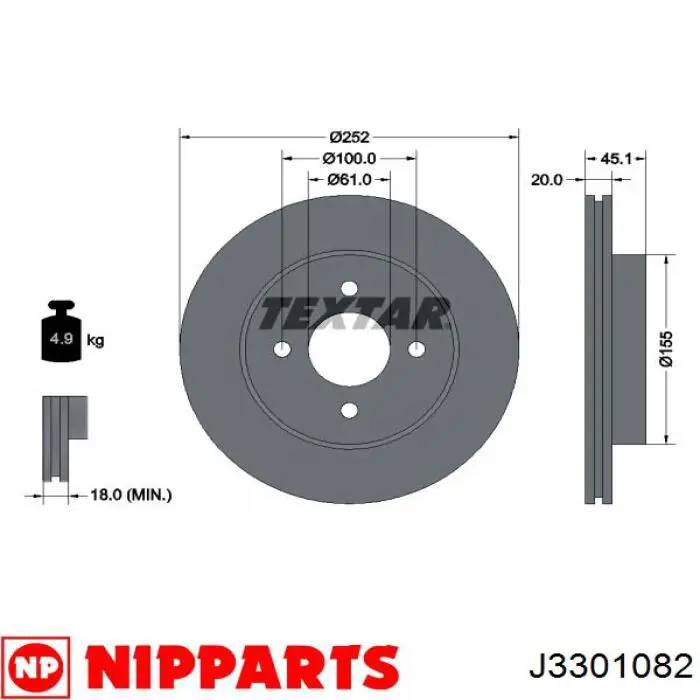 J3301082 Nipparts диск гальмівний передній
