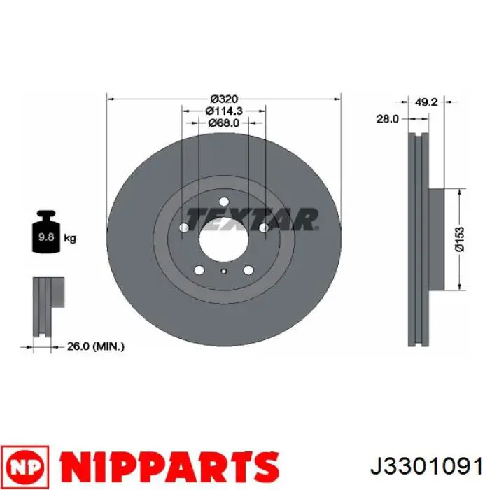Диск переднього гальма Nipparts J3301091 ціна, від 61.06 USD
