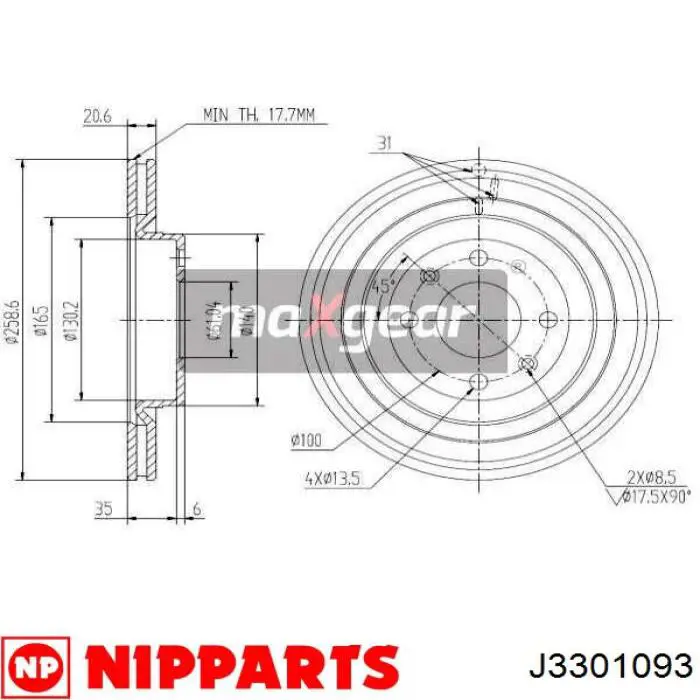 Диск гальмівний передній Nipparts J3301093