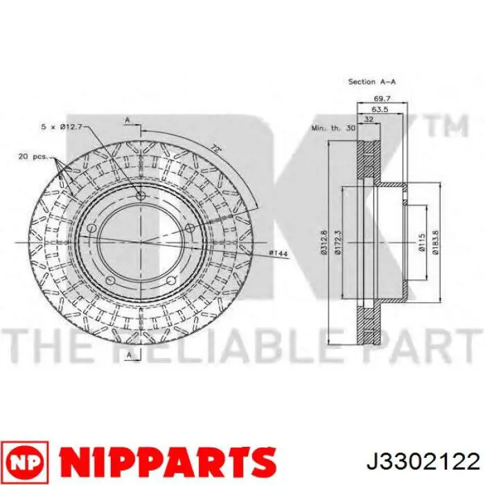 Диск гальмівний передній Nipparts J3302122