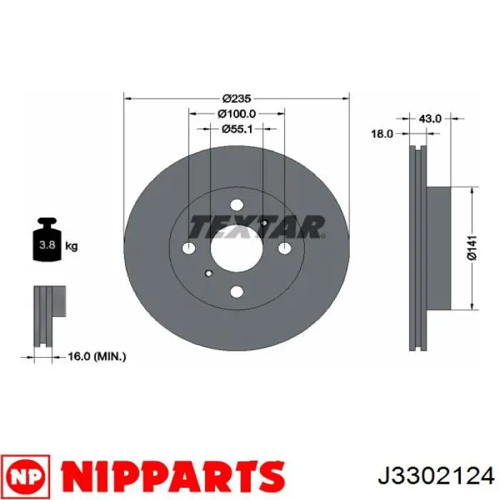 Диск гальмівний передній J3302124 Nipparts