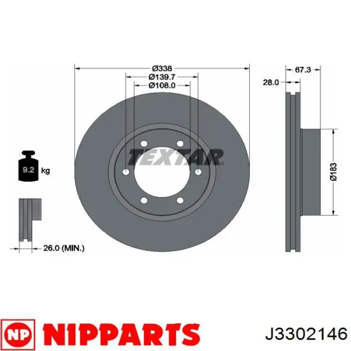 Диск переднього гальма Nipparts J3302146 ціна, від 45.61 USD