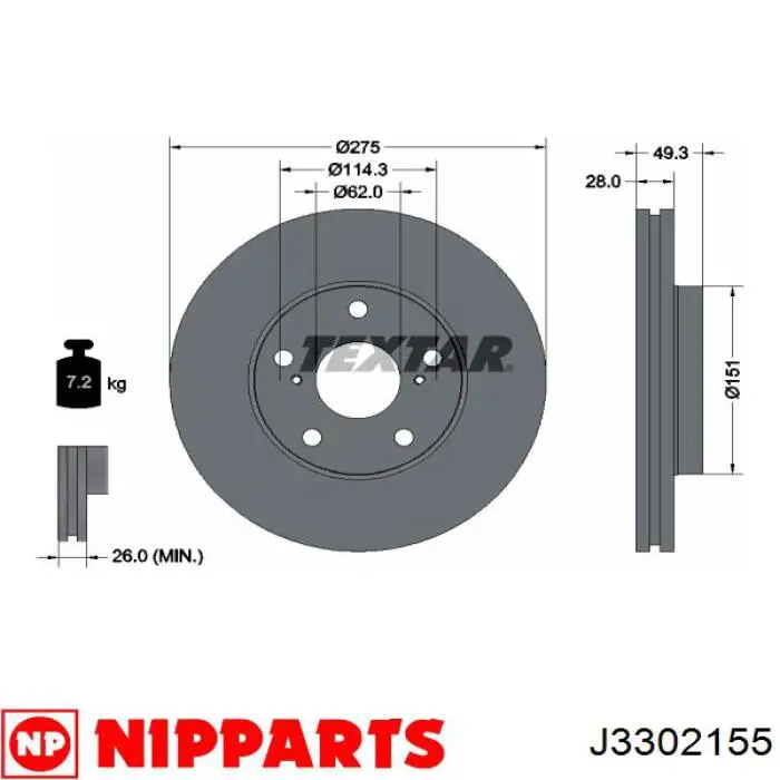 J3302155 Nipparts диск гальмівний передній