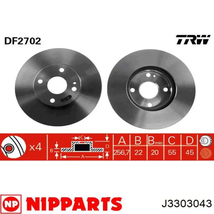 J3303043 Nipparts диск гальмівний передній