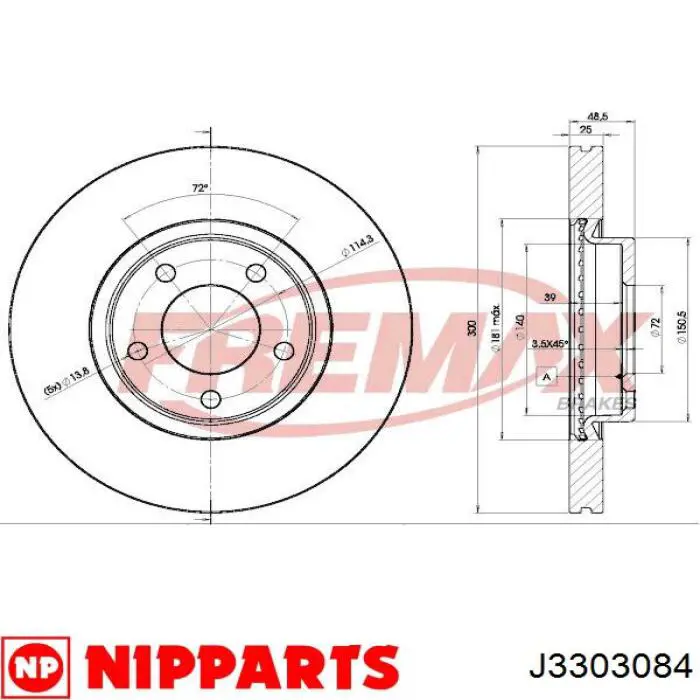 Диск переднього гальма Nipparts J3303084 ціна, від 43.07 USD