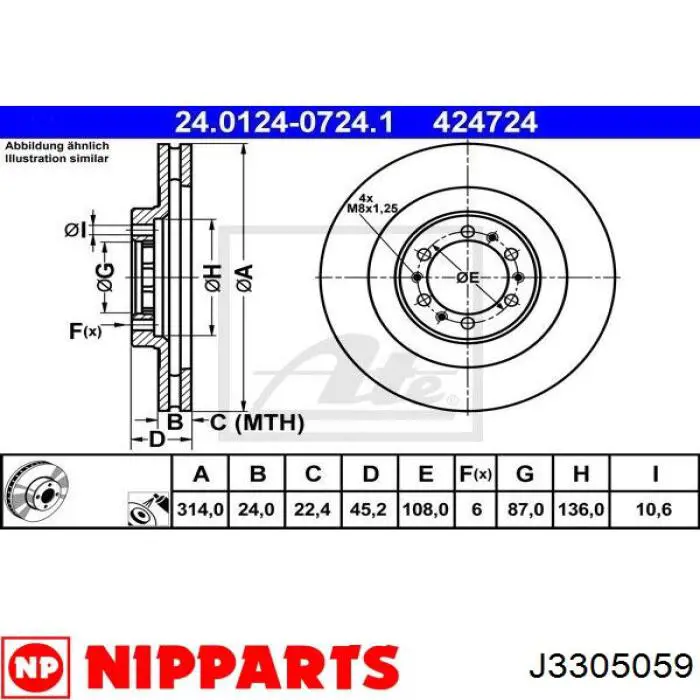 Диск переднього гальма Nipparts J3305059 ціна, від 39.37 USD