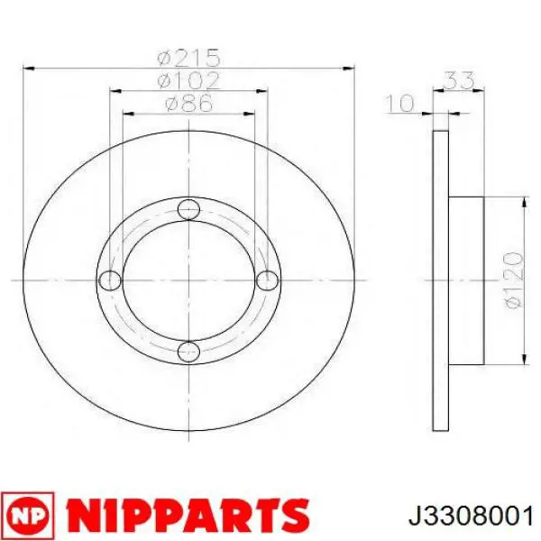 J3308001 Nipparts диск гальмівний передній