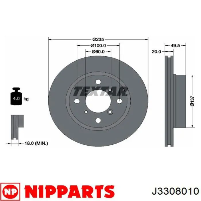 Купити J3308010 Nipparts Ротор гальмівний