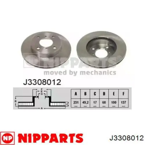 J3308012 Nipparts диск гальмівний передній