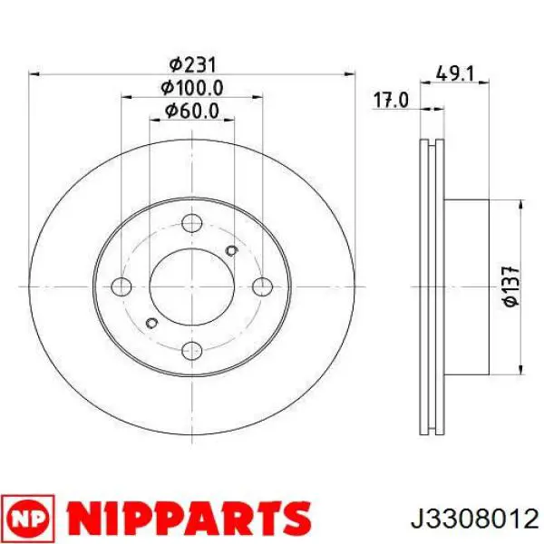 Диск переднього гальма Nipparts J3308012 ціна, від 23.02 USD